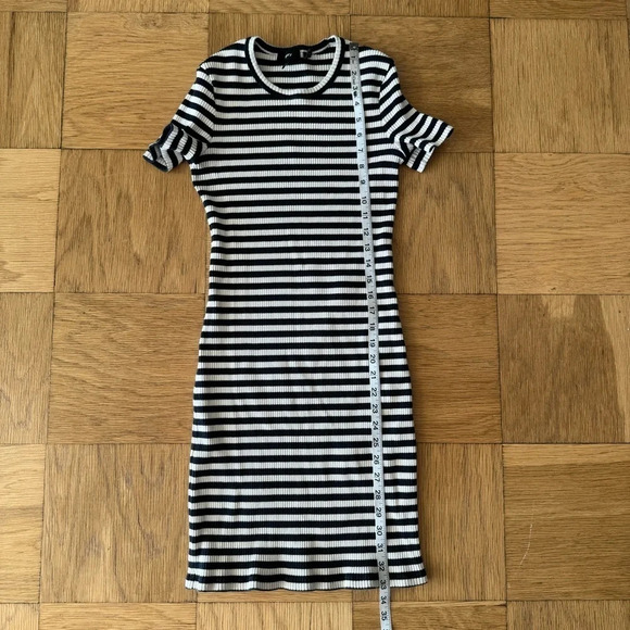 Theory Small Navy Striped Ribbed Knit Cotton Mini Dress Short Sleeve - Picture 6 of 6